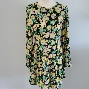 Who What Wear Black Floral Mini Dress with Yellow and Green Bloom